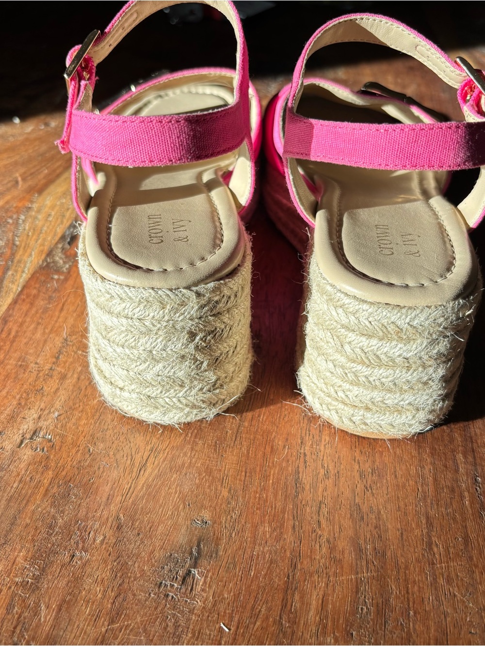 crown & ivy Hot Pink Espadrille Wedge Sandals with Buckle - Picture 8 of 10